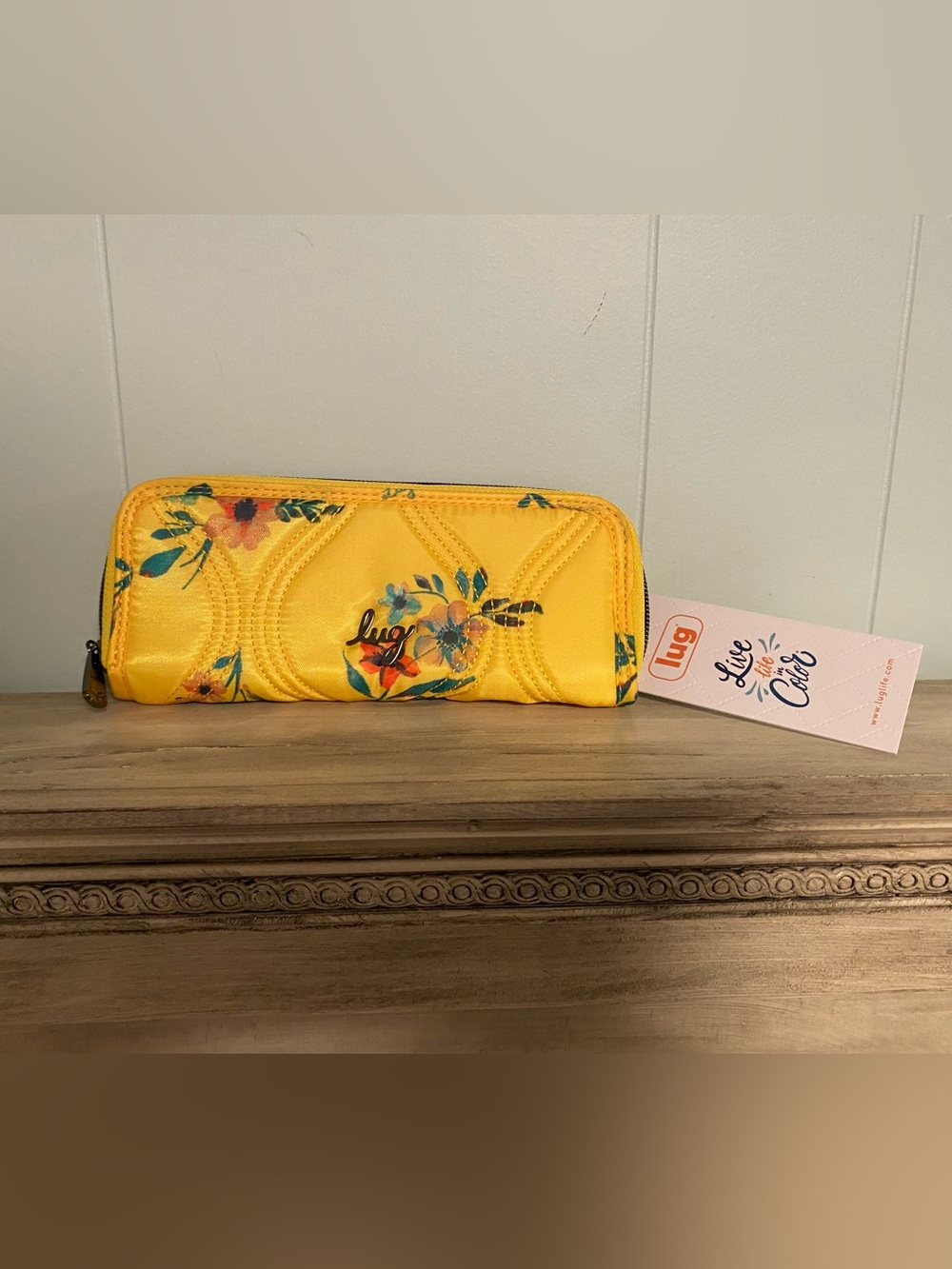 NWT lug Yellow Floral Quilted Zip Wallet